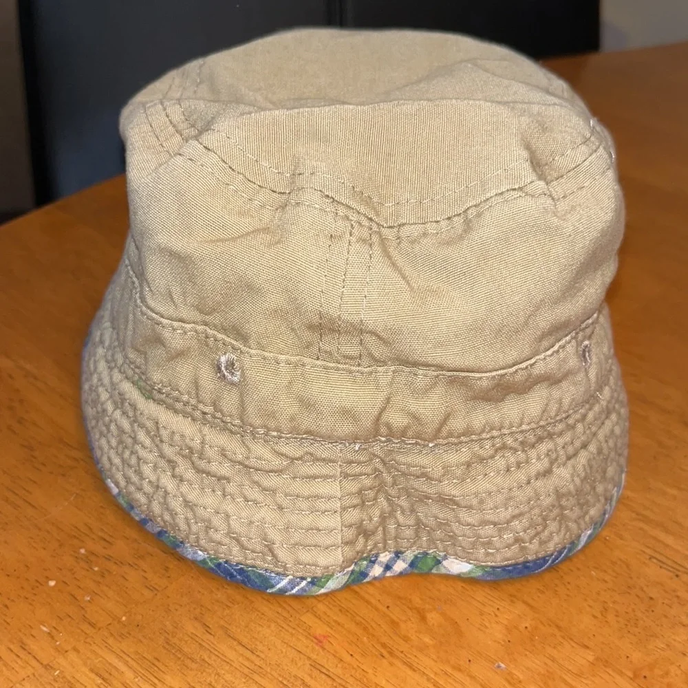 Toddler Boys Reversible Bucket Hat Khaki and Blue Green White Tan Plaid
